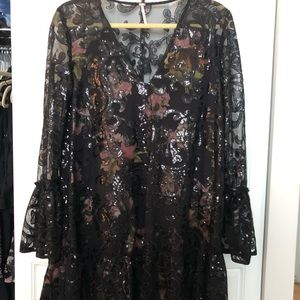Free people sequin floral mini long sleeve dress
